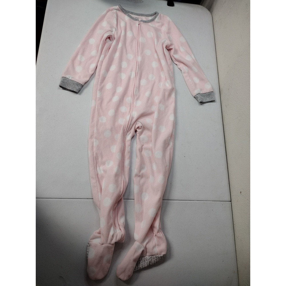 Carters Girls Pink Polka Dot Fleece Footed Pajamas Sleeper Size 6 Zip Up